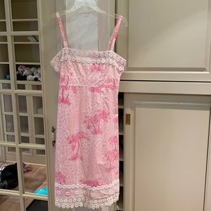 Lilly Pulitzer pink palm tree pattern dress
